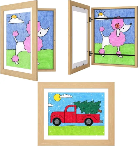 Miniatura 8 de Paquete de 3 marcos de arte infantil en grano de madera negra, 10 x 12.5 pulgadas con paspartú, 8.5 x 11 pulgadas sin paspartú, apertura frontal