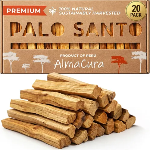Barra de incienso Almacura Palo Santo Premium (20), incienso para sahumado de alta resina, madera pura de palo santo certificada de Perú. Cosecha