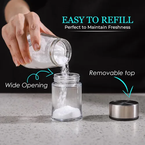 Miniatura 2 de Salero o pimentero con agujeros de vertido ajustables, dispensador de especias de acero inoxidable, perfecto para Himalaya rosa, sal de mesa