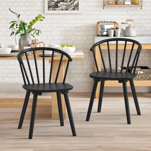 Miniatura 18 de LUE BONA Juego de 4 Sillas de Comedor Negras, Sillas de Comedor de Madera Estilo Granja con Respaldo Semicircular, Silla de Comedor de Husillo