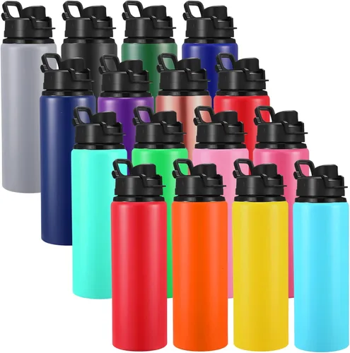 Miniatura 7 de Sunnyray 16 Piezas Botellas de Agua de Aluminio a Granel Multicolor Reutilizables Botella Deportiva con Tapas a Presión Paquete Múltiple Frasco