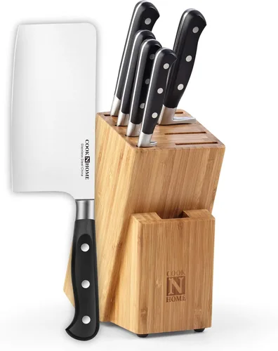 Miniatura 10 de Cook N Home Basics - Juego de cubiertos de bambú con cuchillos, hoja de acero inoxidable de alto carbono, 15 piezas, color blanco