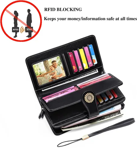 Miniatura 2 de Cartera de pulsera personalizada, carteras con nombre grabado personalizado con bloqueo RFID, gran capacidad, cartera de mano para tarjetas