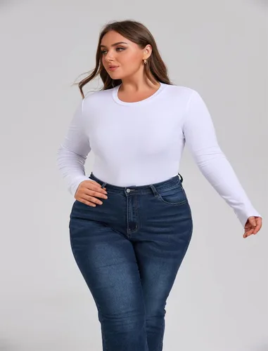 Miniatura 3 de Camiseta de manga larga para mujer, cuello redondo, rayón, ajustada, elástica, para mujer