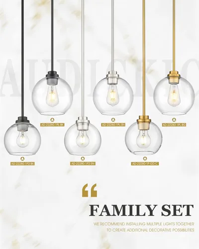 Miniatura 4 de Paquete de 2 Lámparas Colgantes para Isla de Cocina, Lámpara Colgante de 20.3 cm en Oro con Soporte de Vidrio Transparente Esférico, Iluminación