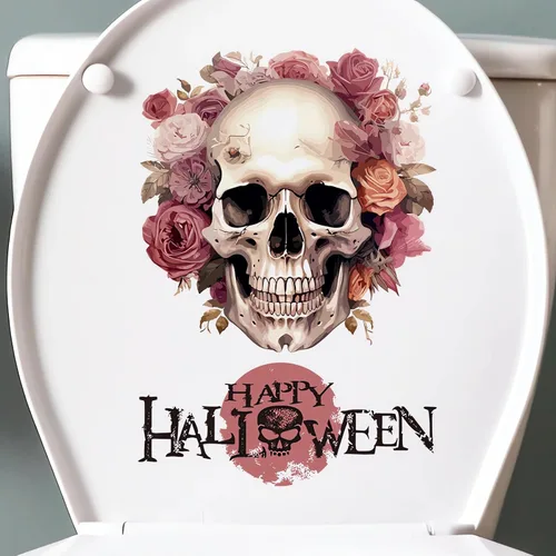 Miniatura 4 de Calcomanías de pared de calavera de flores de Halloween, calcomanías de pared de arte de terror de Halloween, vinilo extraíble para Halloween