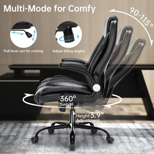 Miniatura 4 de Silla de oficina ejecutiva de alta resistencia con diseño ergonómico, silla de piel sintética de 300 libras con soporte lumbar ajustable, giro