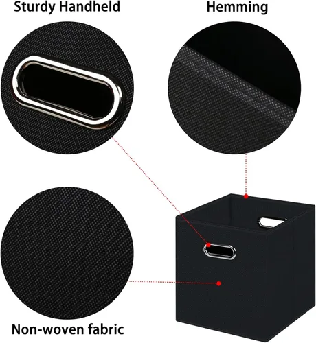 Miniatura 7 de Cubos de almacenamiento plegables negros, caja de almacenamiento de tela, cestas organizadoras con asas dobles para organizador del hogar (negro)