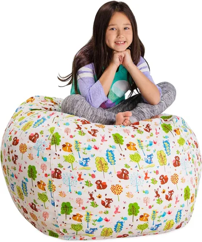 Miniatura 39 de Posh Stuffable - Sillón puff con almacenamiento para niños, contenedor de animales de peluche, organizador de juguetes de niños Lona rayas verde