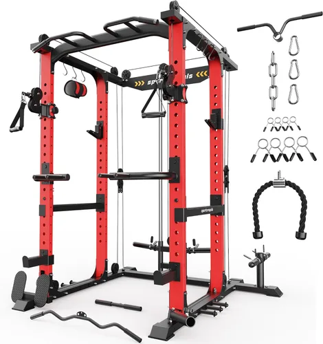 Miniatura 25 de Sportsroyals Jaula de Potencia, Rack de Potencia Multifuncional de 1600 libras con Sistema de Cruce de Cable Ajustable y Más Accesorios de Azul