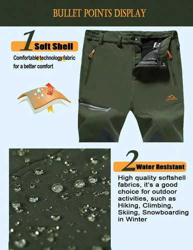 Miniatura 3 de MAGCOMSEN Pantalones de invierno para hombre, con forro polar, resistentes al agua, 4 bolsillos con cremallera, pantalones para exteriores