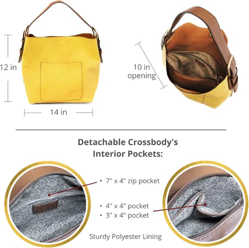 Miniatura 3 de Joy Susan - Bolsa clásica 2 en 1 para mujer, estilo hobo, Amarillo, talla única