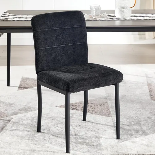 Miniatura 18 de Juego de 2 sillas de comedor, modernas sillas de comedor Parsons de tela tapizada, sillas de cocina sin brazos con patas de metal y asiento