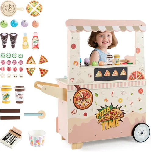 Miniatura 13 de Costzon Juego de tienda de comestibles para niños, juego de soporte de mercado de simulación para niños pequeños con 30 piezas de juguetes de juego
