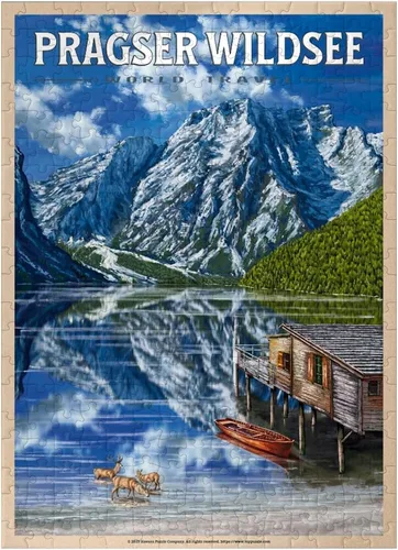 Miniatura 7 de MyPuzzle Pragser Wildsee - Reflexiones de montaña, póster de viaje vintage, rompecabezas de 100 piezas para adultos