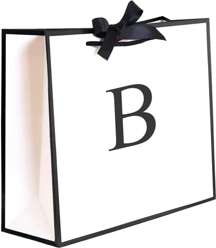 Miniatura 6 de QLSKO - Bolsa de regalo inicial con lazo de cinta, bolsa de papel horizontal personalizada, bolsa de regalo con monograma para cumpleaños