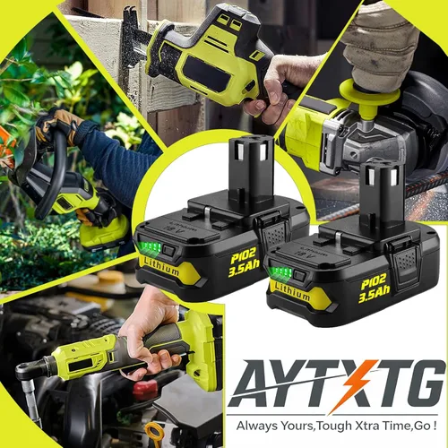 Miniatura 6 de 2Pack Replacement for Ryobi 18V Battery + P119 Charger for Ryobi 18v Oneplus Battery P100 P102 P103 P105 P107 P108 P118