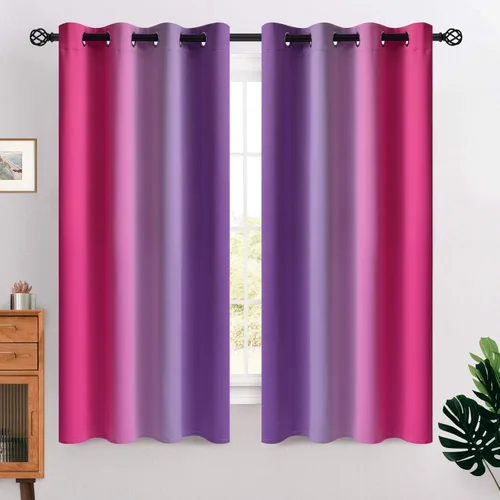 Miniatura 37 de COSVIYA Cortinas 100% Opacas Azul Degradado con Lazos Ajustables para Cocina Aislamiento Térmico Oscurecimiento de Habitación Cenefa con Bolsillo