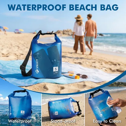 Miniatura 3 de VILLEY Bolso seco impermeable de 1.32 galones, saco enrollable que mantiene el equipo seco, ligero, para kayak, navegación, camping, natación y Azul