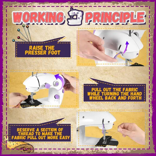 Miniatura 6 de Máquina de coser portátil con mesa de extensión y luz, mini máquina de coser de mano con actualización, dos hilos de doble velocidad de doble