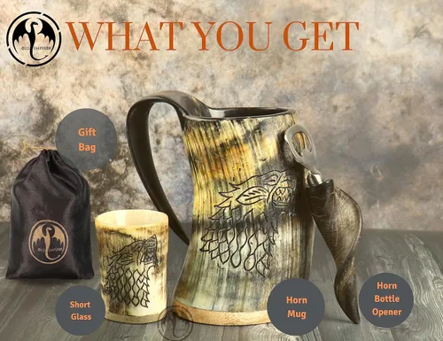 Miniatura 8 de Taza de Cuerno Vikingo para Beber, 16-20oz Vaso de Chupito y Abrebotellas Regalos Vikingos Especiales Únicos Hechos a Mano para Hombres y Mujeres