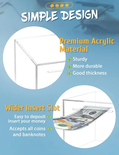 Miniatura 6 de alcancía de acrílico transparente de 15 cm para adultos y niños, caja de ahorro de dinero transparente que debe romperse para abrir, alcancía