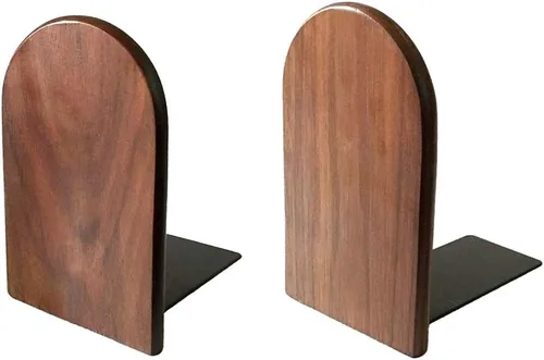 Miniatura 3 de Sujetalibros de madera, sujetalibros decorativos para estantes, libros pesados, soporte para libros de oficina, nogal negro, 6.7 pulgadas de alto x