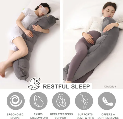 Miniatura 5 de Peallow(Pat. Pend) – Almohada larga redonda para el cuerpo para adultos, almohada de refuerzo para dormir, almohada suave y de apoyo para dormir