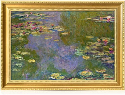 DECORARTS - Impresiones de Giclee de Lirios de Agua de Claude Monet, Arte de Pared Enmarcado con Marco de Madera Maciza, Decoración de Jardín