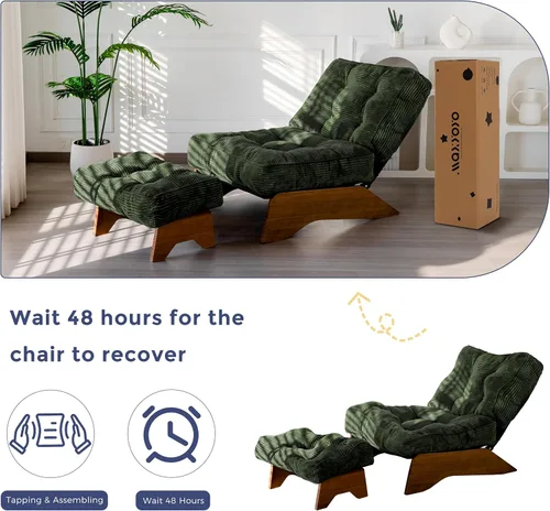 Miniatura 8 de MAXYOYO - Sillón decorativo con otomana y respaldo ajustable, silla capitoné para sala, reposera con reposapiés, silla moderna y acogedora Verde