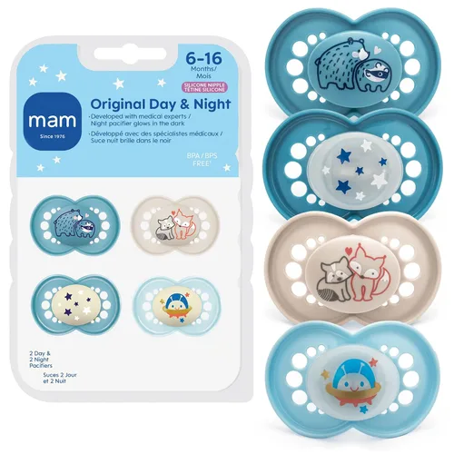 Miniatura 10 de MAM Chupetes originales de día y noche, chupete Binky para 6-16 meses, silicona sin BPA, brilla en la oscuridad, mejor para bebés recién nacidos