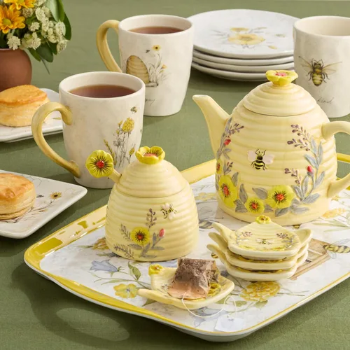 Miniatura 3 de Bee Sweet - Juego de 4 tazas grandes de cerámica – Tazas de café de 22 onzas, té, chocolate caliente con diseño floral y abeja de granja, tazas