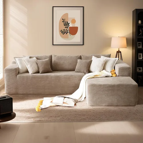 Miniatura 77 de HOOOWOOO Cloud - Sofás seccionales para sala de estar, sofá modular sin montaje, 136 x 133 pulgadas, juego de sofá grande en forma de G de pana