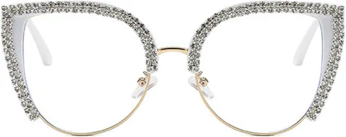 Miniatura 11 de willochra Lindas gafas de ojo de gato con diamantes de imitación brillantes, divertidos lentes de bloqueo de luz azul para mujeres y niñas