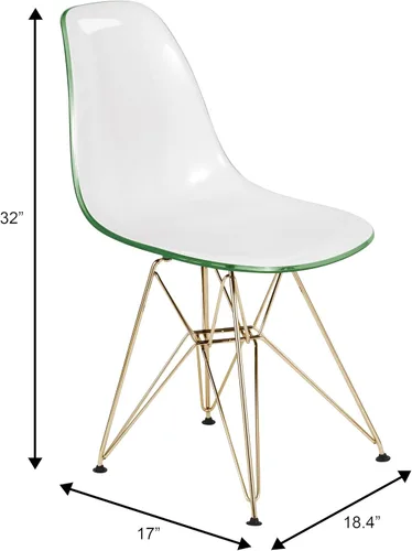 Miniatura 3 de LeisureMod Cresco Silla de comedor de acrílico moldeado con base Eiffel de metal dorado y diseño de respaldo curvado, silla auxiliar ligera