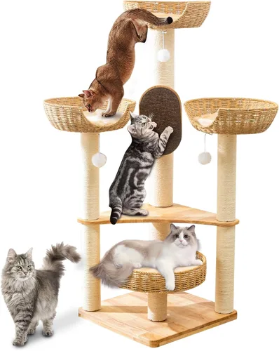Árbol para gatos de interior, torre para gatos de varios niveles de 54 pulgadas para adultos grandes, casa de árbol resistente para gatos con 4