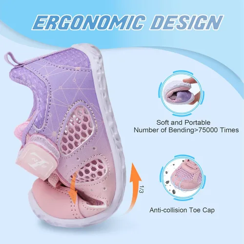 Miniatura 6 de L-RUN Zapatos deportivos para niños y niñas, zapatos de verano para caminar descalzos, zapatos de tenis ligeros de malla