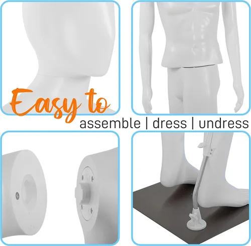 Miniatura 4 de SereneLife Forma de vestido de torso de maniquí masculino de 74 pulgadas con soporte de cuerpo completo, desmontable, ajustable, detalles faciales
