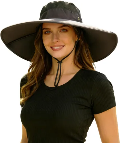 Miniatura 2 de Sombrero de ala súper ancha, protección UPF 50+, sombrero de pescador impermeable para pesca, senderismo, campamento, nailon transpirable y malla