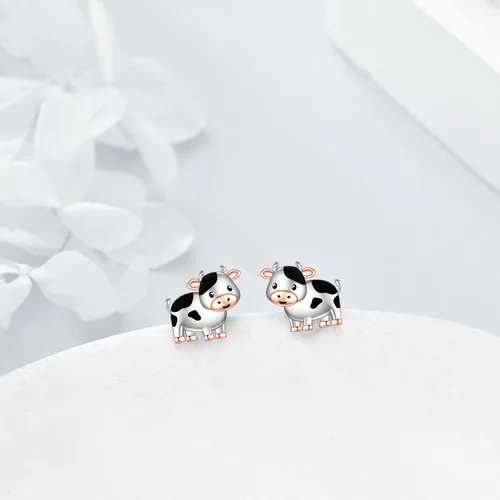 Miniatura 5 de POPLYKE Aretes de tuerca de vaca de las tierras altas, vaca, abeja, ajolote, lobo, plata de ley 925, aretes de vaca para mujer, regalos de vaca