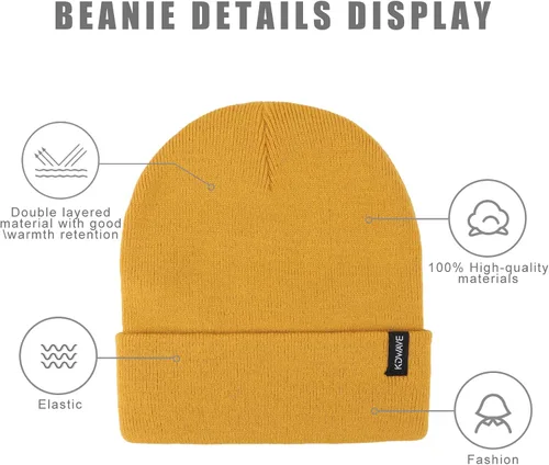 Miniatura 13 de Gorros de lana para mujeres y hombres, unisex, de punto suave, con puños, diseño de calavera, elástico, color sólido, sombreros de invierno