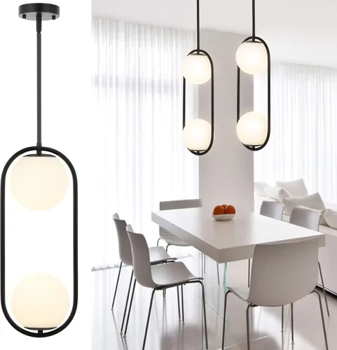 Miniatura 14 de BYOLIIMA Lámpara Colgante Moderna de Globo Níquel Cepillado Candelabro 1-Luz Mediados de Siglo Luminaria Colgante de Techo Pantallas de Vidrio