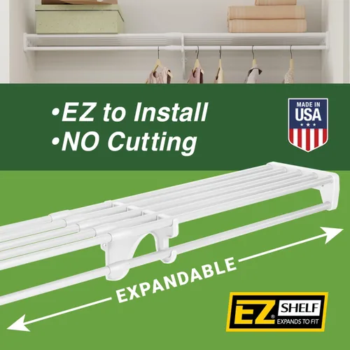Miniatura 2 de EZ Shelf - Barra y estante de armario expandible de 65.3 a 120 pulgadas - Capacidad de 200 libras - Rápida - Estantes de armario de instalación