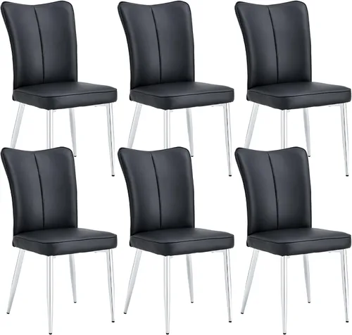 Miniatura 15 de Juego de 2 sillas de comedor de cuero negro, con respaldo de mariposa, modernas sillas de comedor de piel sintética de mediados de siglo, sillas