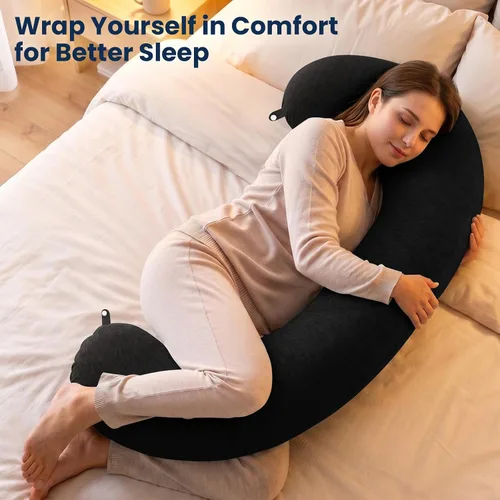Miniatura 7 de TranquilRelax Almohada corporal, almohada larga, almohada corporal de espuma viscoelástica, almohada lateral en forma de C, funda de almohada Negro