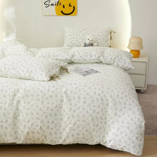 Miniatura 12 de HighBuy Juego de funda de edredón vintage con volantes y estampado de rayas francesas, 100% algodón con cierre de cremallera, juego de ropa de cama