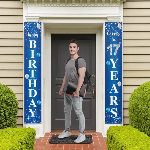 Miniatura 6 de Cartel de feliz cumpleaños número 10 para puerta – Suministros de decoración de fiesta de cumpleaños de "Saludos a 10 años" para hombres y mujeres