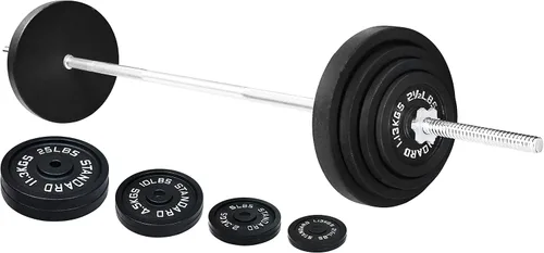 Miniatura 4 de Fitvids - Placas de peso estándar de hierro fundido, incluyendo barra estándar de 5 pies con bloqueos en estrella, juego de 95 libras