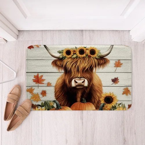 Miniatura 18 de Erosebridal Thanksgiving Turkey Bathroom Rugs - Fall Leaves Pumpkin Bath Mat for Kids Adults, Vintage Autumn Harvest Door Mat 16 x 24 Inch Rustic