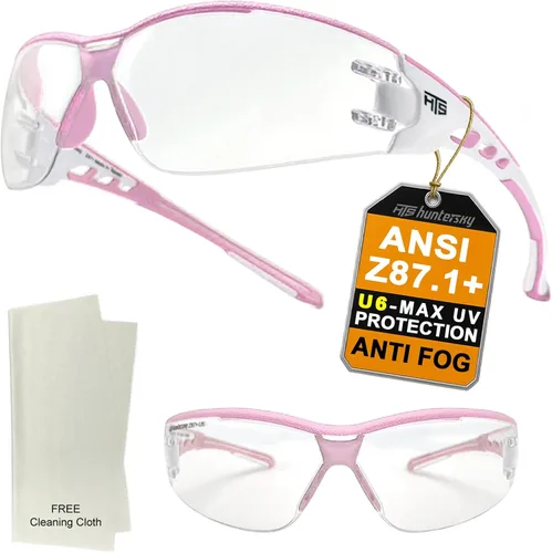 HTS HUNTERSKY Gafas de seguridad de tiro envolventes U6 transparentes, antiniebla y antiarañazos, ligeras y súper flexibles con ANSI Z87.1 Rosa
